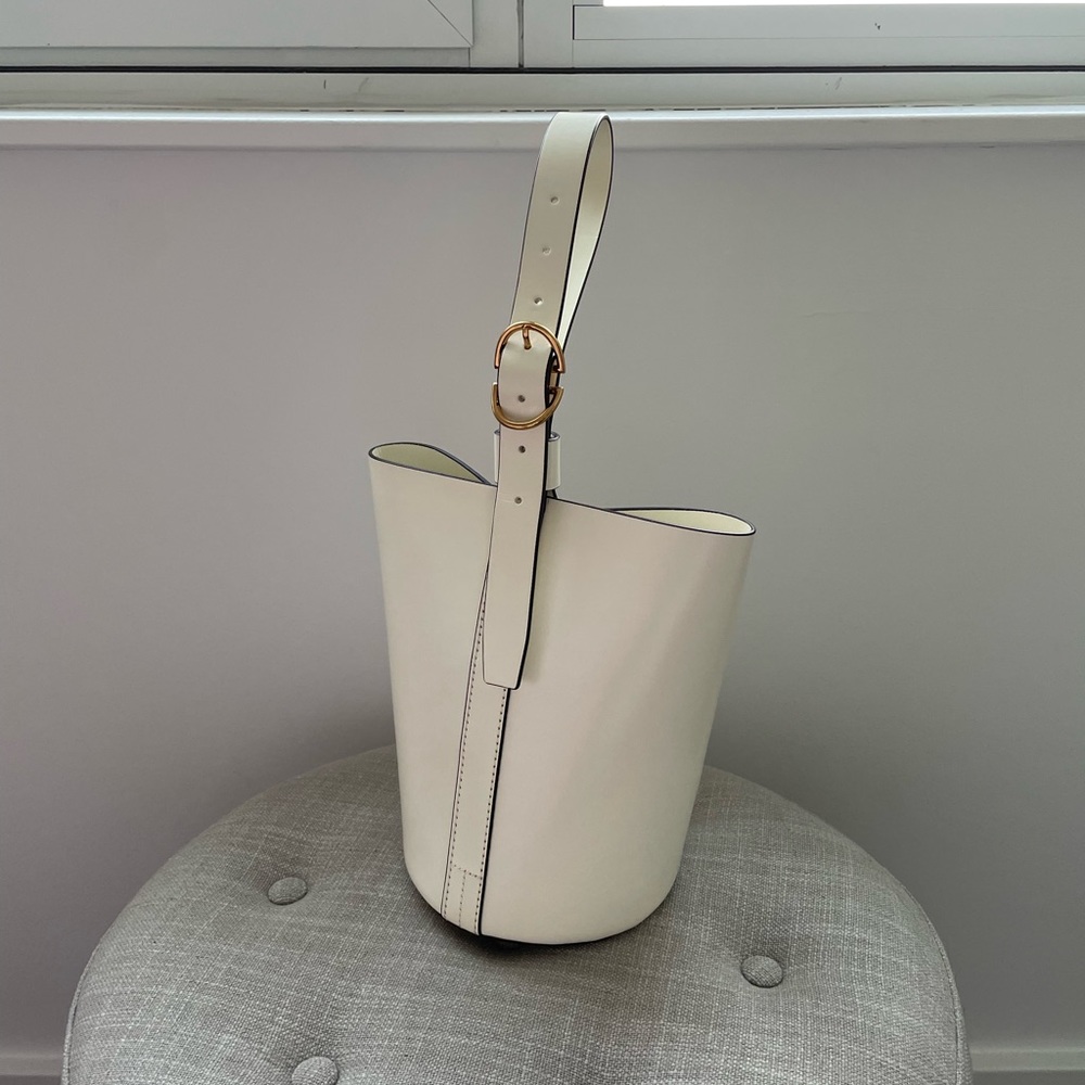 Trademark Small Leather Bucket Bag in White